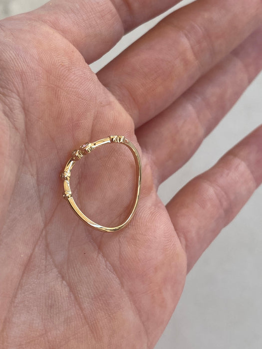 14K Gold Curved Lab Diamond Station Band Ring