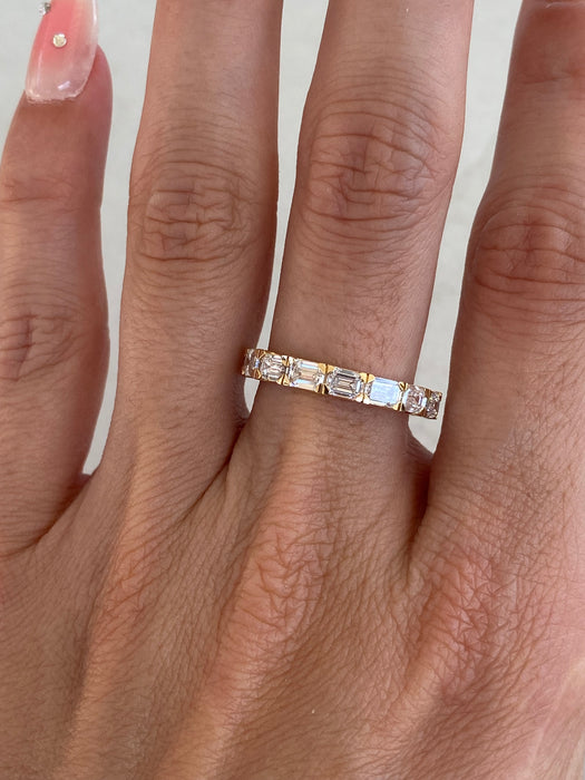 14K Gold 3 Carat Emerald Cut Lab Eternity Ring Size 7