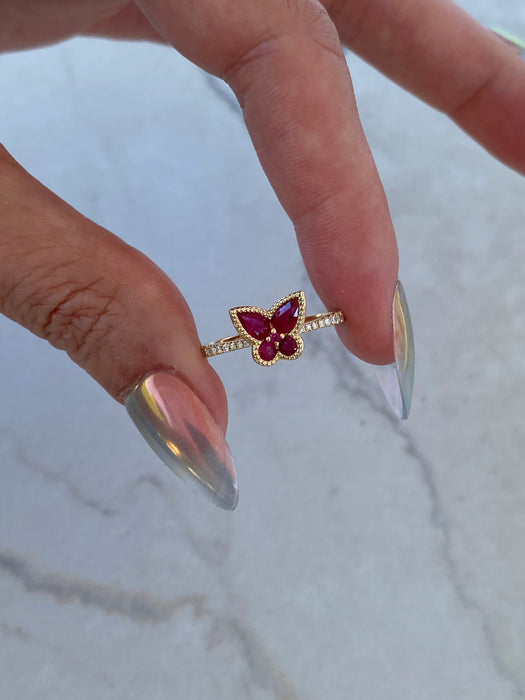 14K Natural Ruby & Diamond Butterfly Ring
