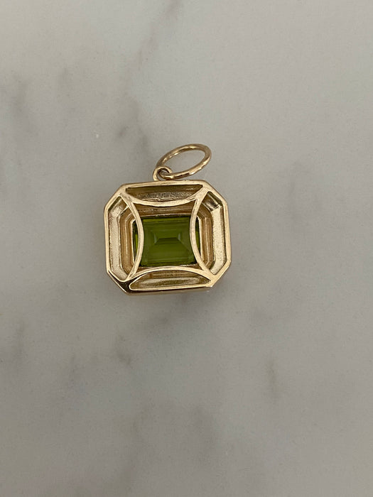 14K Gold East–West Emerald Cut Peridot Charm