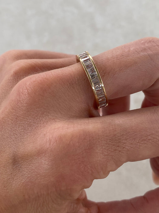Vintage 14K Gold 3 Carat Natural Baguette Diamond Eternity Ring