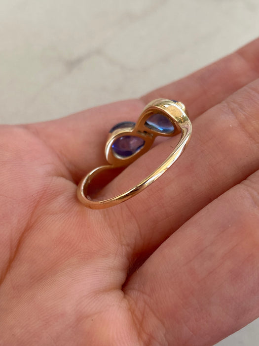 14K Gold Double Pear Blue Sapphire Ring – 2.86 TCW Size 8
