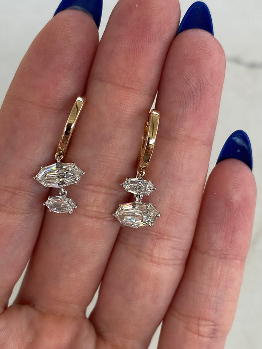 14K Yellow Gold 3 Carat Step Cut Lab Diamond Marquise Huggy Earrings