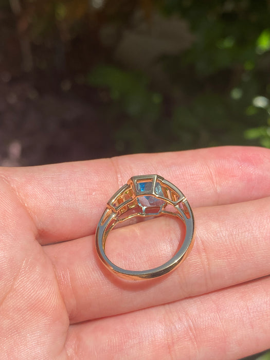 18k blue topaz, peridot, citrine amethyst ring size 6.5