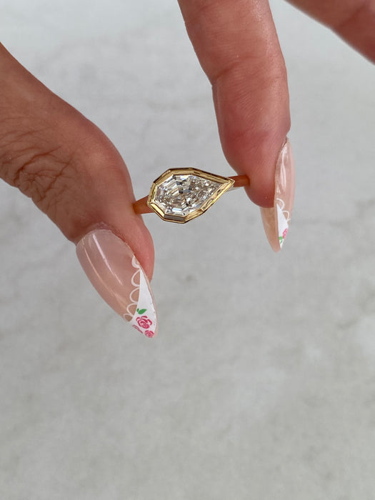 14K Gold 1.51 CT Pear Step Cut Lab Diamond Ring IGI Certified