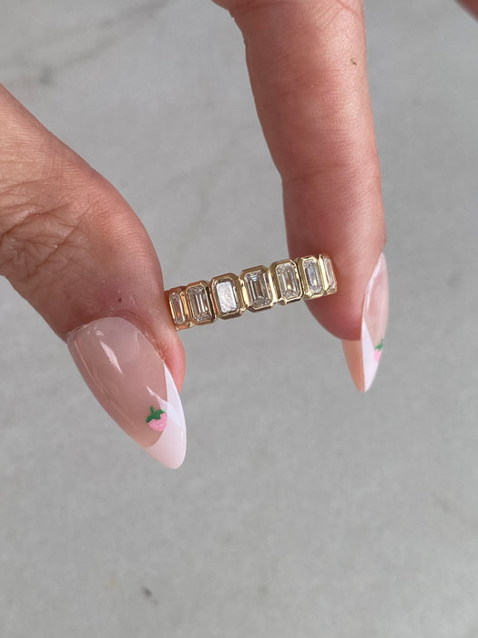14K Bezel-Set Emerald Cut Lab Diamond Ring