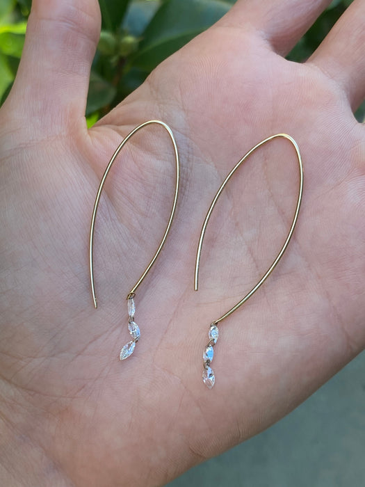 14k marquise drilled diamond wire earrings