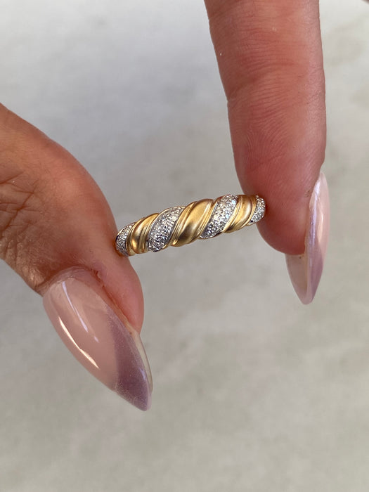 14K Yellow Gold Brushed Diamond Croissant Ring