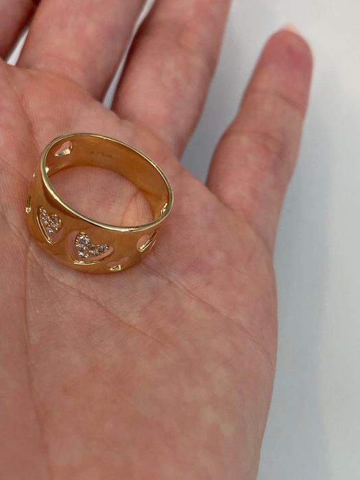 14K Gold Cigar Band Heart Cut Out Diamond Ring