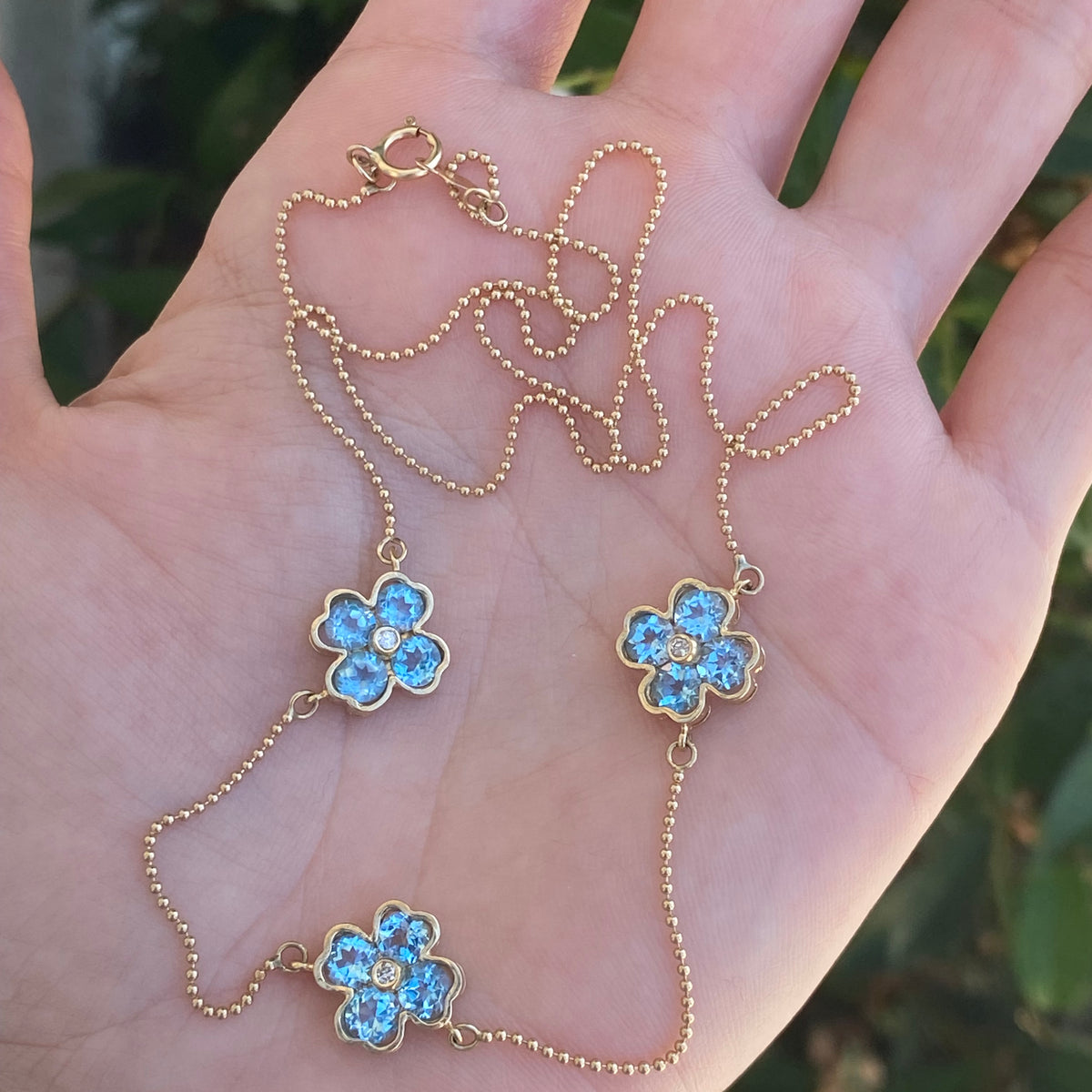 14k blue topaz clover bead station necklace 18”– julzg
