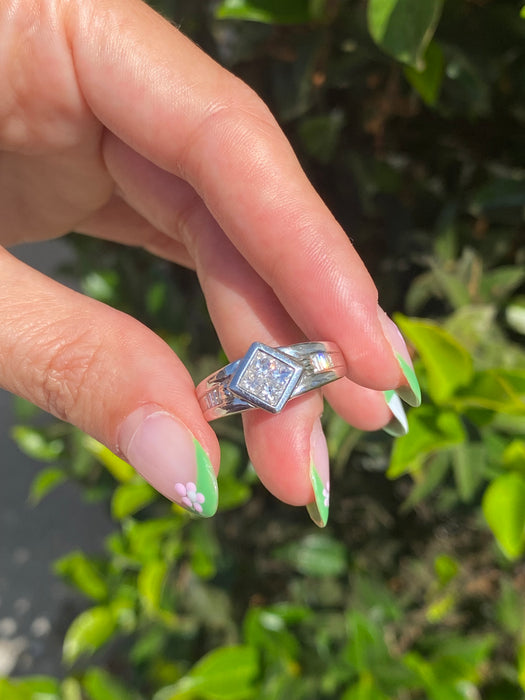 18k white gold princess cut baguette diamond ring size 6.75