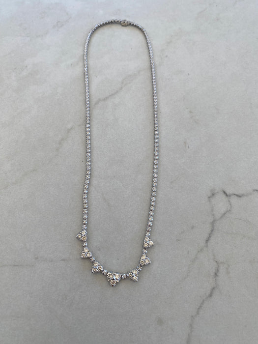 Vintage Platinum 850 Natural Diamond Heart Tennis Necklace – 3.00 TCW