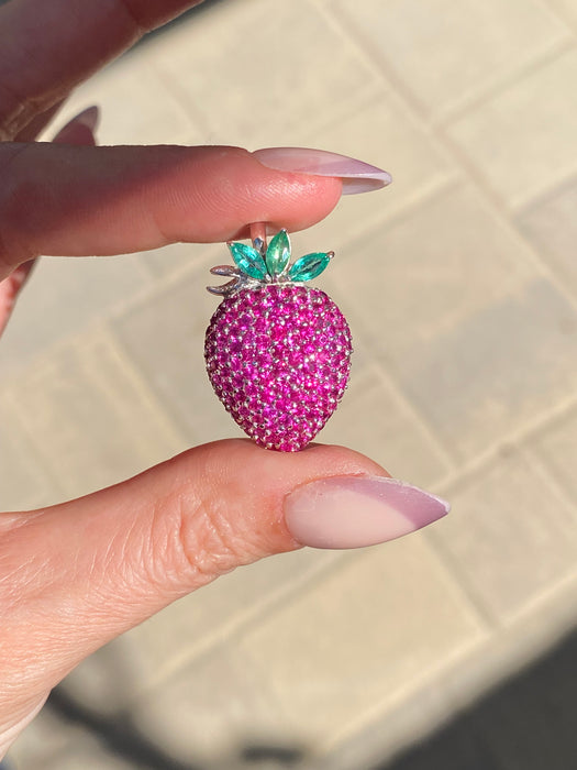 14k white gold ruby and emerald strawberry charm