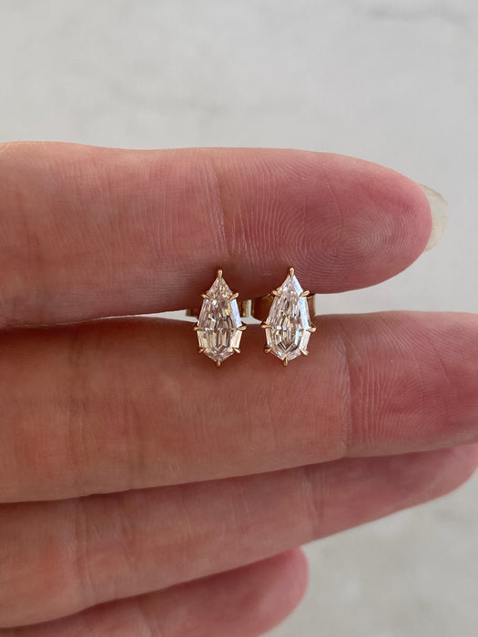 14K Gold Step-Cut Marquise Lab Diamond Stud Earrings