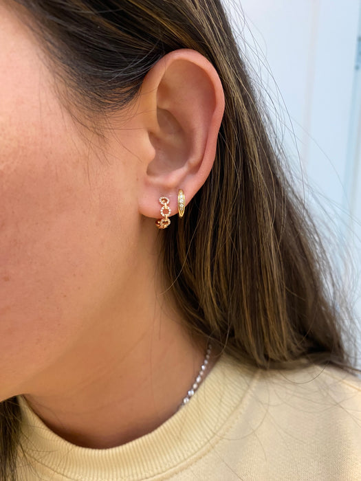 14k rose gold diamond huggie earrings