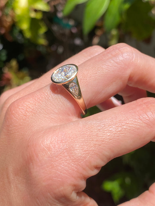 14K Gold 2.69 Carat Oval & Pear Lab Diamond Ring