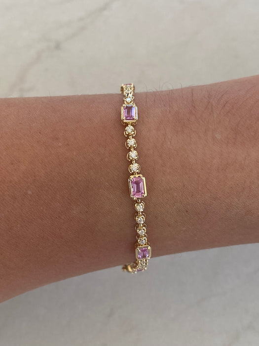 14K Gold Diamond & Pink Sapphire Bracelet