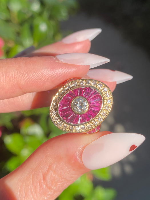 Vintage 18K Ruby & Diamond Oval Ring