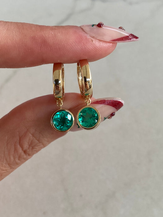 14K Gold Lab-Grown Emerald Bezel-Set Huggie Earrings