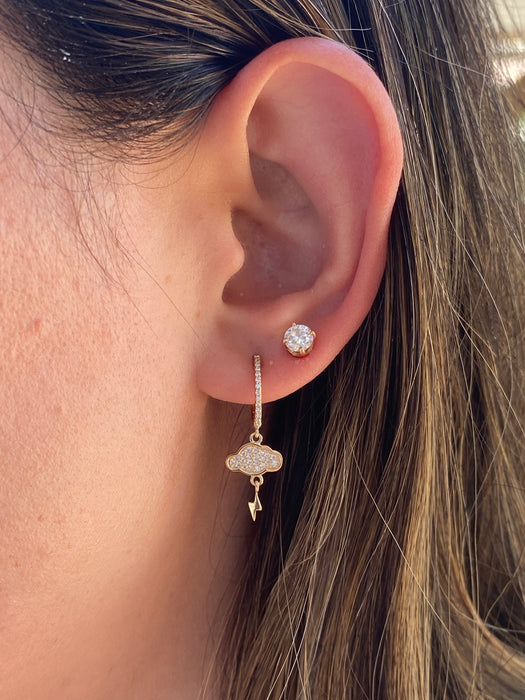 14K Diamond Cloud & Lightning Bolt Huggie Earrings