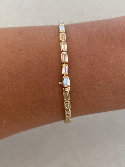 14K Bezel-Set 5.8 TCW Emerald Cut Lab Diamond Bracelet