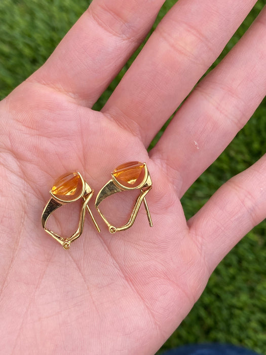 Vintage 14K Citrine & Garnet Omega Back Huggie Hoop Earrings