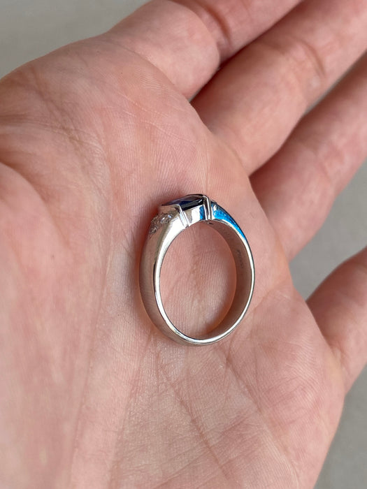 Vintage Platinum Blue Sapphire & Diamond Ring