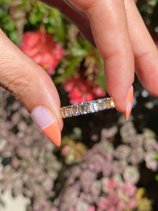 14k white topaz emerald cut eternity ring size 6.5