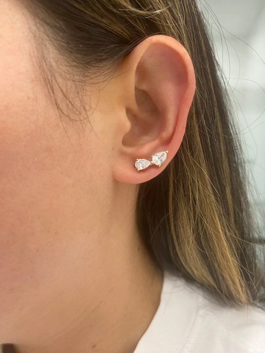 14K Gold 2.20 CTW Lab Diamond Pear Ear Climber Earrings