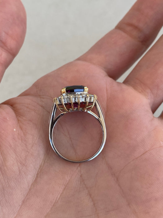 Vintage 18K & Platinum 900 Cushion-Cut Rhodolite Garnet & Diamond Ring