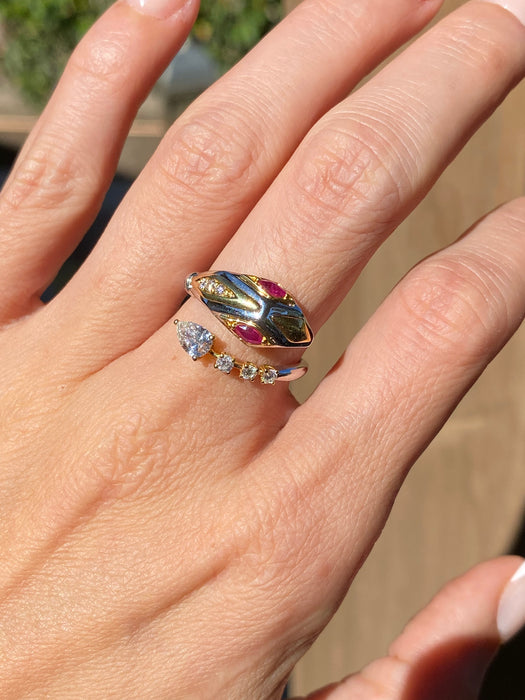 18K Two-Tone Natural Ruby & Diamond Snake Wrap Ring