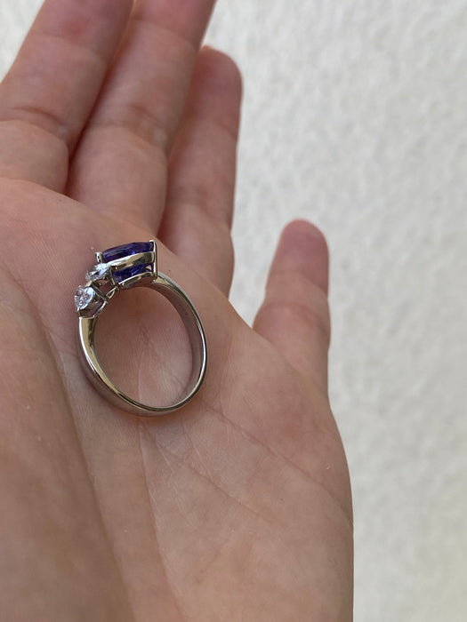Platinum blue sapphire diamond heart ring size 6.5