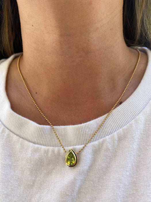 14K Gold Peridot Bead Chain Necklace
