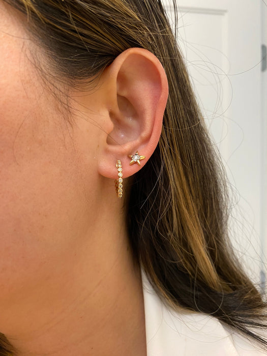 14K Gold Bezel Set Natural Diamond Huggie Hoop Earrings