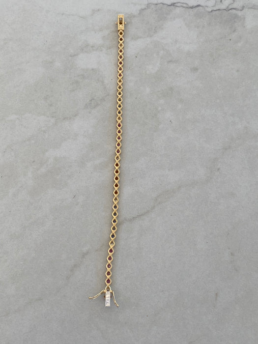 14K Gold Bezel Set Sapphire & Diamond Tennis Bracelet