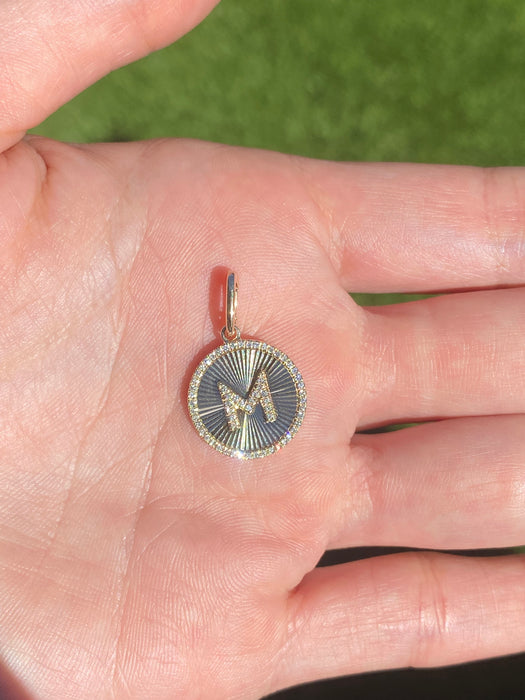 14K Gold Fluted Diamond Initial Pendant Letter J M S