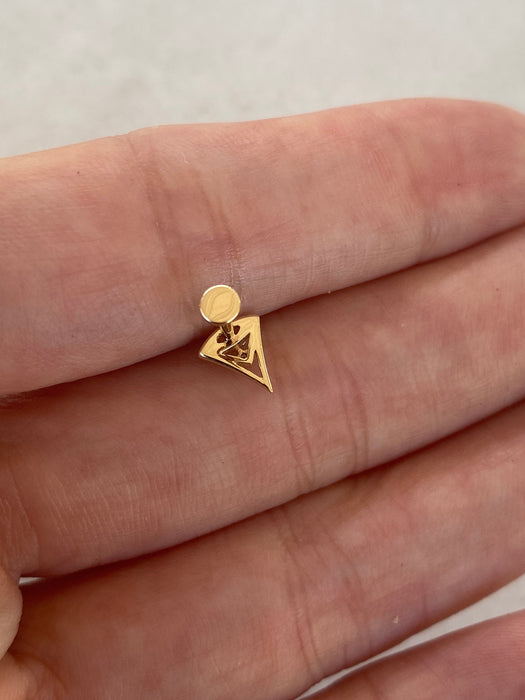 14K Lab Diamond Triangle Single Flat Back Stud Earring