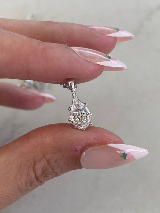 14K White Gold Paperclip Chain with 1.50 Carat Step Cut Lab Diamond Pendant