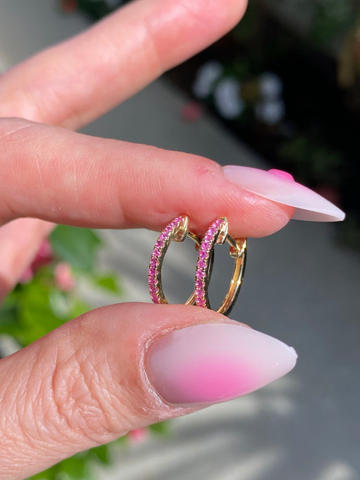 14K Gold Pink Sapphire Huggie Earrings – Natural Pink Sapphire