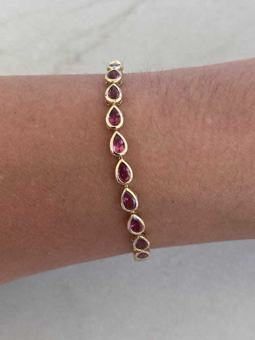 14K Gold Bezel-Set Pink Tourmaline Pear Bracelet