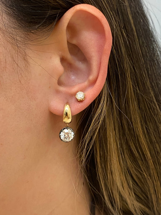 14K Gold Black Rhodium Lab Diamond Charm Huggie Earrings-2.8 TCW
