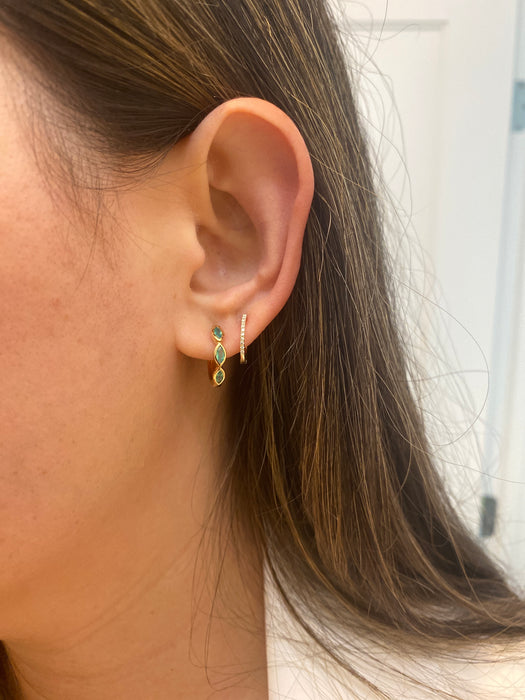 14k bezel set marquise green agate huggie earrings