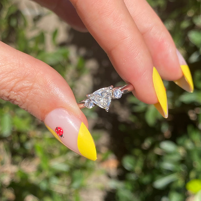 Vintage Platinum Trilogy Diamond Ring – 1.02ct Trillion Center, Size 6.25