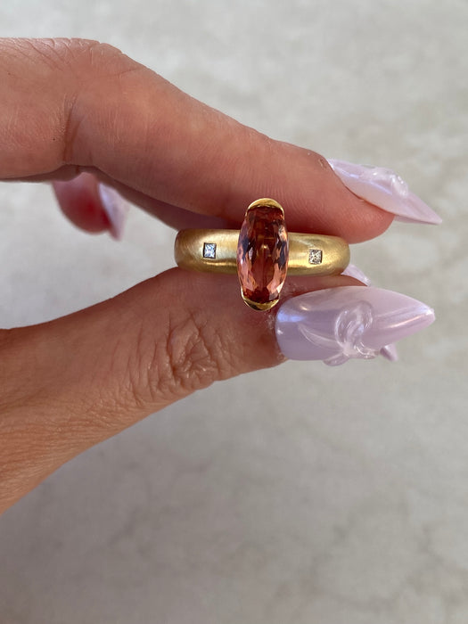 Vintage 18K Imperial Topaz & Diamond Ring