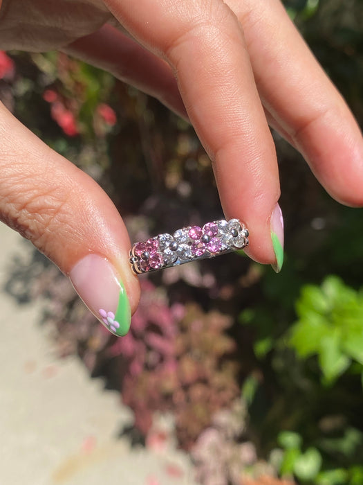 14k white gold pink tourmaline and white topaz flower ring size 9