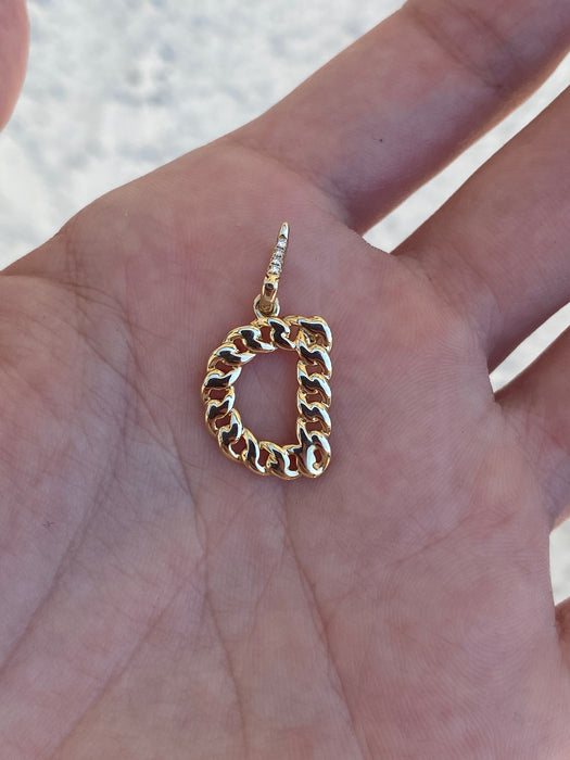 14k diamond curb initial letter pendant