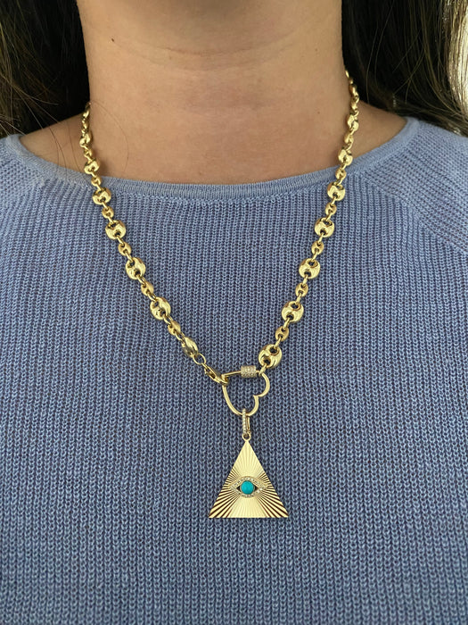 14k fluted triangle evil eye turquoise diamond charm
