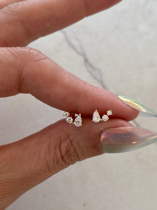 14K Gold Lab Diamond Curved Flat Back Stud Earring