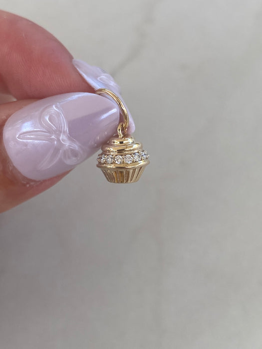 14K Natural Diamond Cupcake Charm