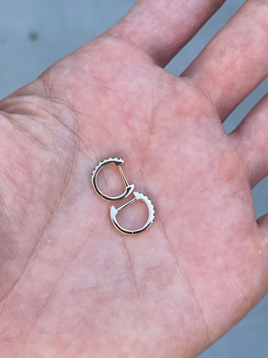 14K Gold 9MM Mini Emerald Huggie Earrings